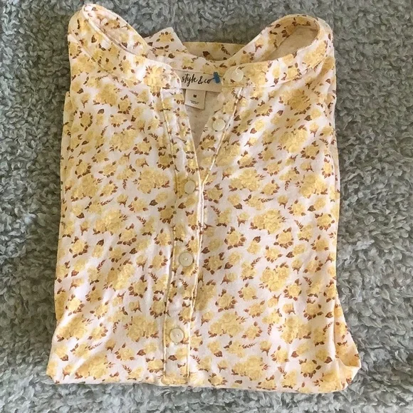 Style & Co Yellow Roses Floral Long Sleeved Tee Shirt Resale Size Medium - Picture 16 of 16